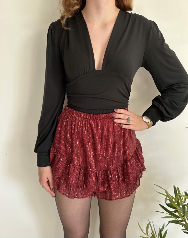 Jupe short à sequin bordeaux - Nona collection