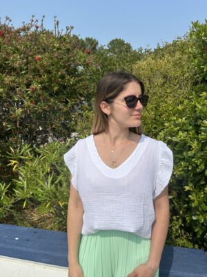 Top gaze de coton MARIN-Blanc