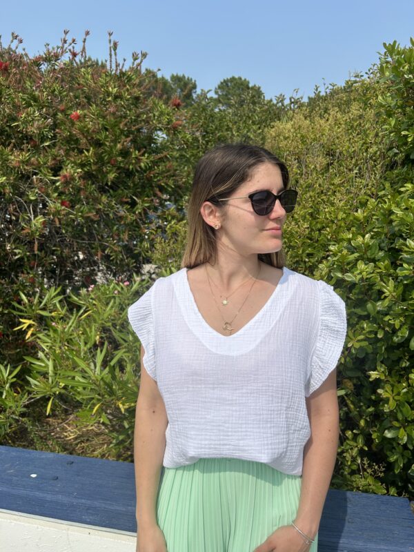 Top gaze de coton MARIN-Blanc